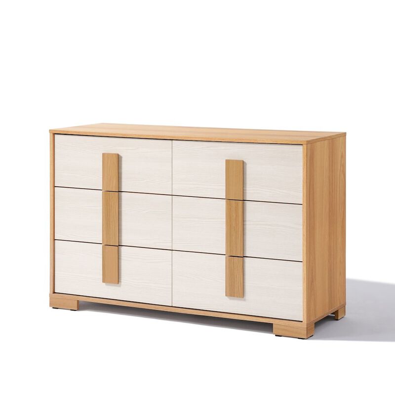 LuxenHome Natural and White 47.2-Inch Wide 6-Drawer Dresser