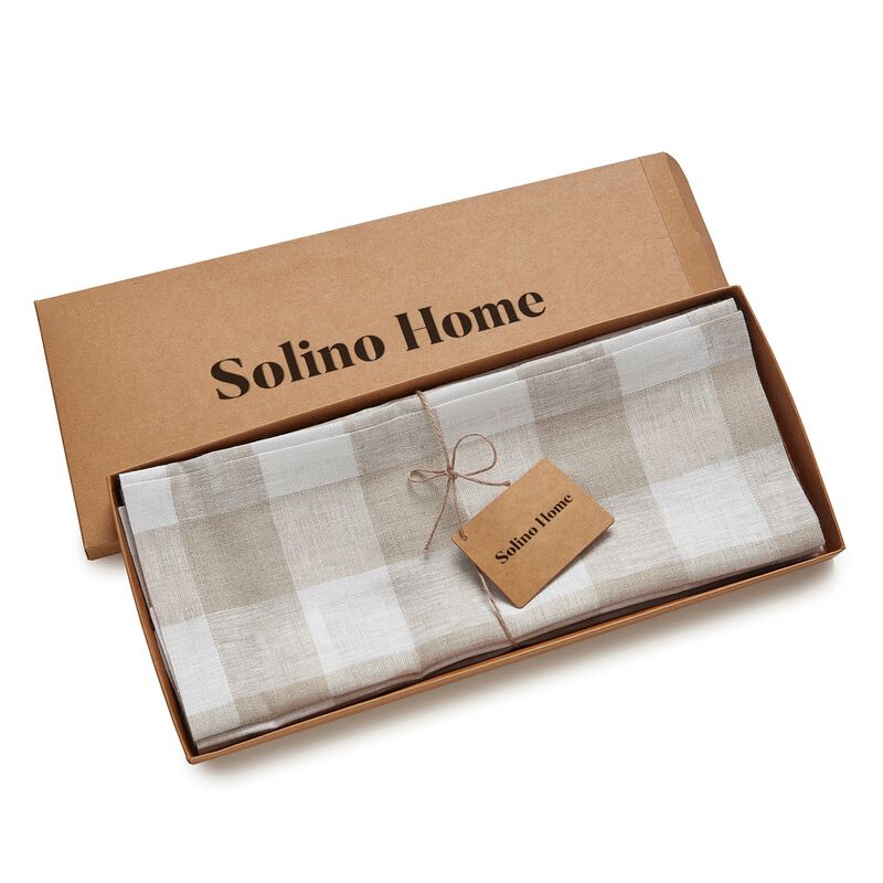 Solino Home 100% Pure Linen 14 x 19 Inch Placemats Set of 4 | Buffalo Check