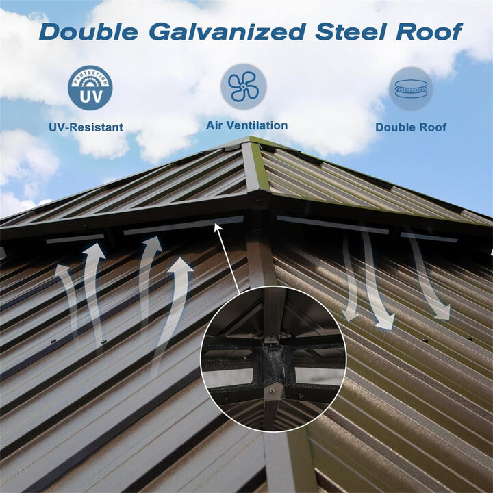 12' X 16' Hardtop Gazebo, Aluminum Metal Gazebo Withnized Steel Double Roof Canopy