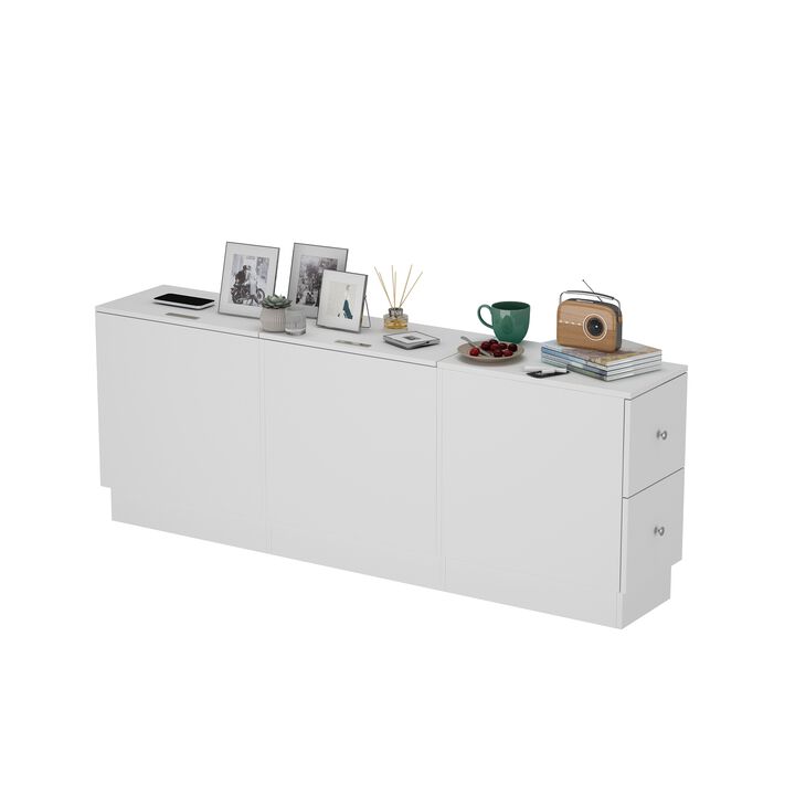 FUFU&GAGA Modern Bedside Table with Hidden Storage, Spacious Countertop & Moisture-Proof Design, Nightstand for Bedroom (63" W x 23.6" H x 11.8" D),White