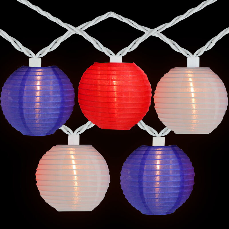 10-Count Patriotic Chinese Lantern 4th of July String Lights  7.5ft White Wire