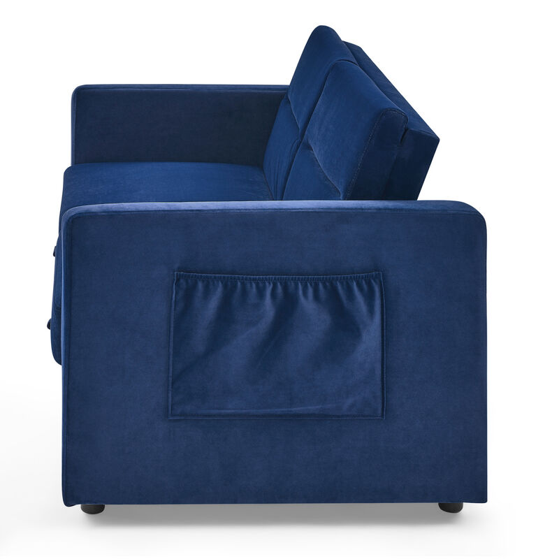 Loveseats Sofa Bed With Pull-Out Bed, Adjustable Back And Two Arm Pocket, Blue (54.5"X33" X 31.5")