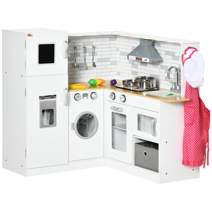 White Children's Playset: Wooden Kitchen with Lights & Appliances