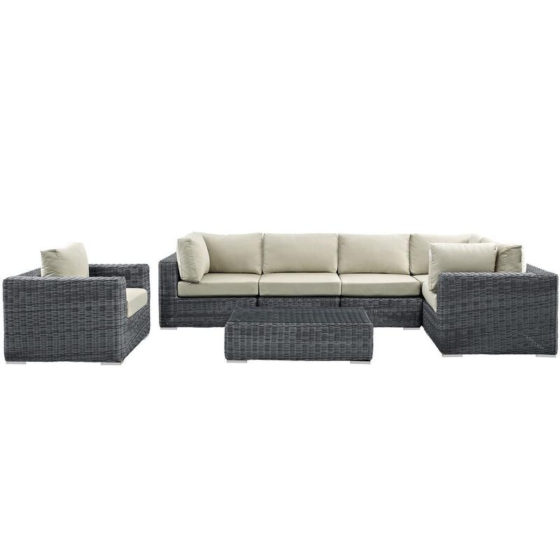 Summon 7 Piece Outdoor Patio Sunbrella Sectional Set - Canvas Antique Beige