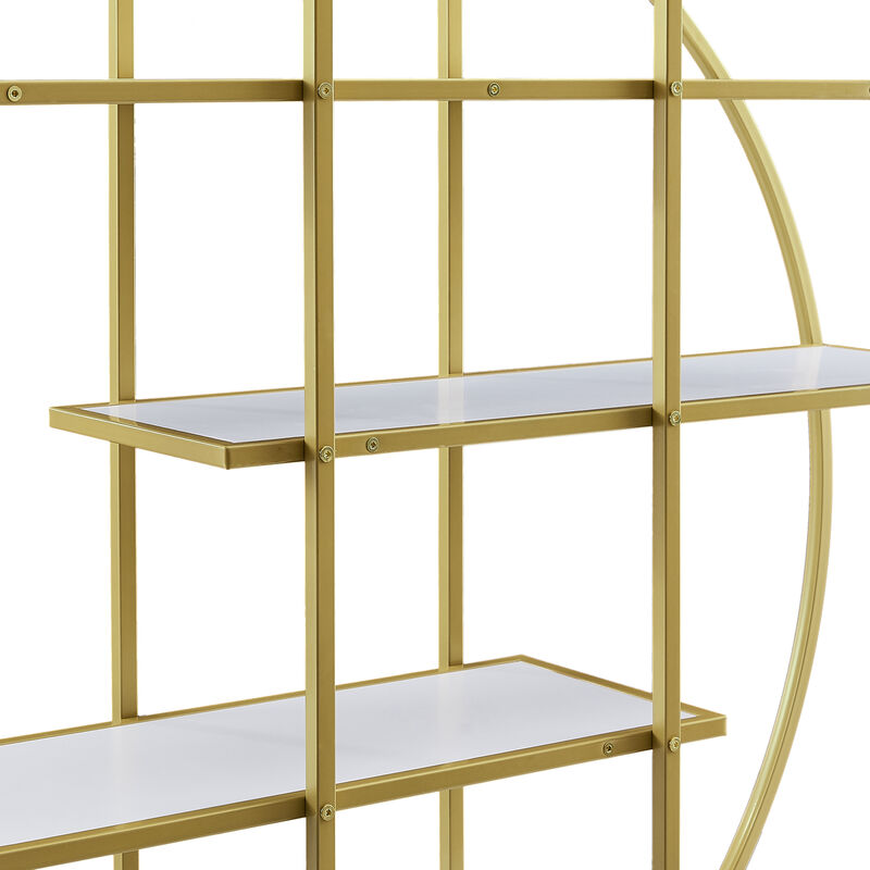 Merax Gold Frame Round Office Bookcase Bookshelf