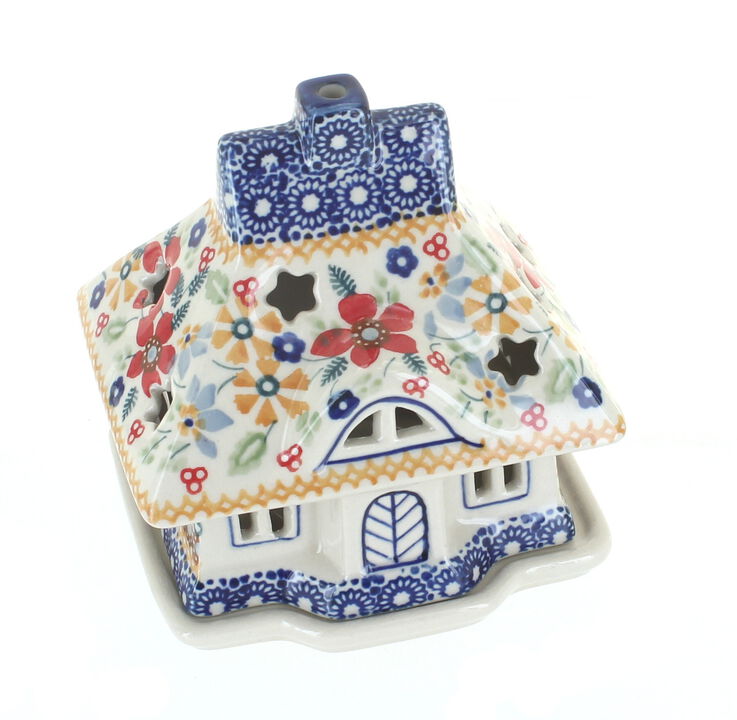 Blue Rose Polish Pottery Small Dots House Luminary