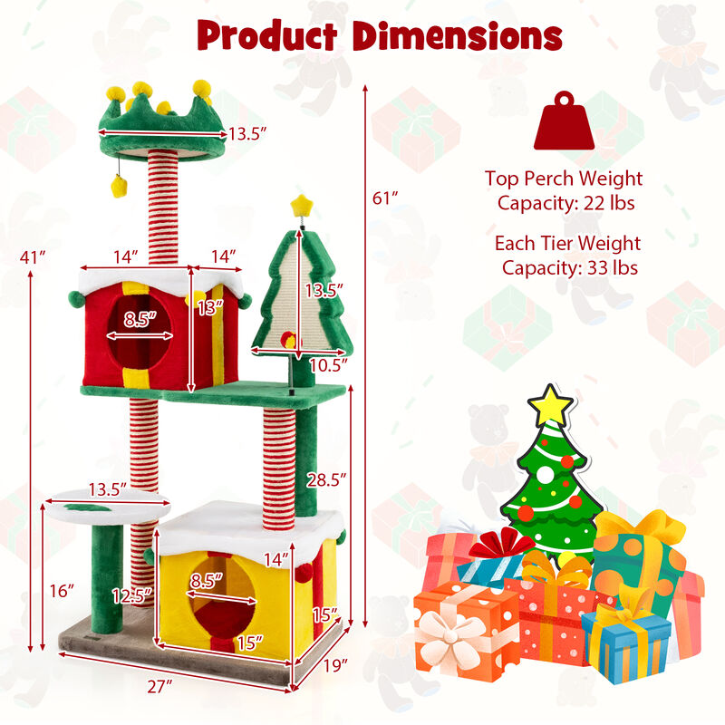 Cute Christmas Cat Tree Cat Tower for Indoor Cats with Scratching Posts and Carpet