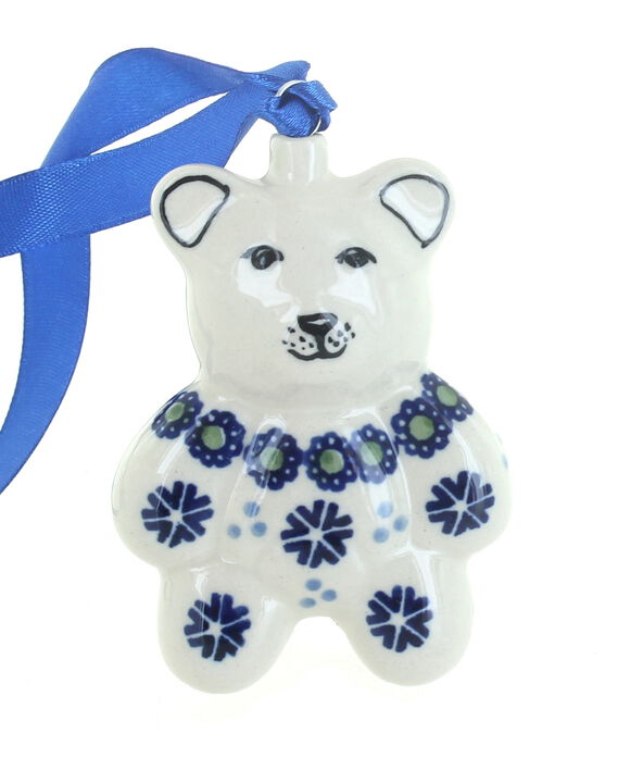 Blue Rose Polish Pottery Blue Violet Teddy Bear Ornament