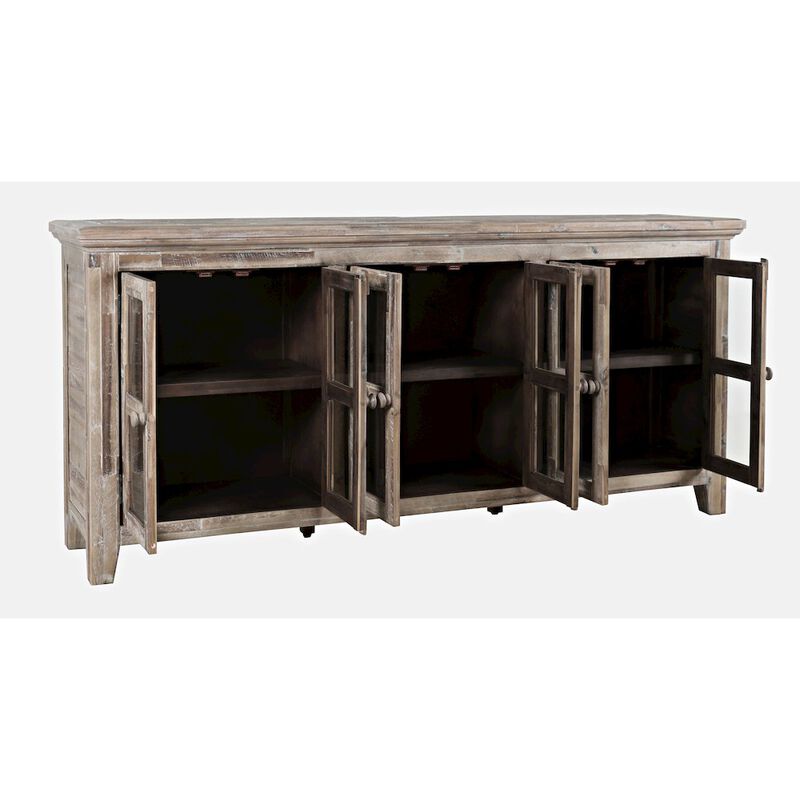 Jofran Rustic Shores 70 Coastal Distressed Acacia Six-Door Sideboard Cabinet