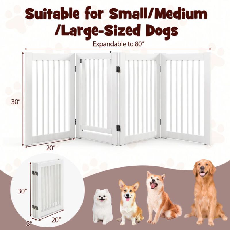 Hivvago 30 Inch Tall 4-Panel Freestanding Pet Gate Wooden Dog Fence