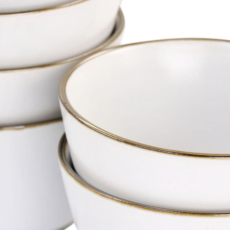 Elama Arthur 6 Piece Stoneware Bowl Set in Matte White with Gold Rim