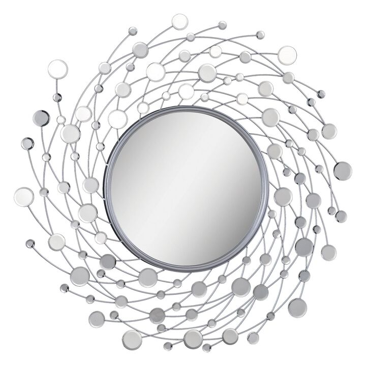 39" Silver Leaf Finish Framed Round Wall Mirror