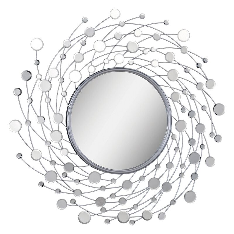 39" Silver Leaf Finish Framed Round Wall Mirror