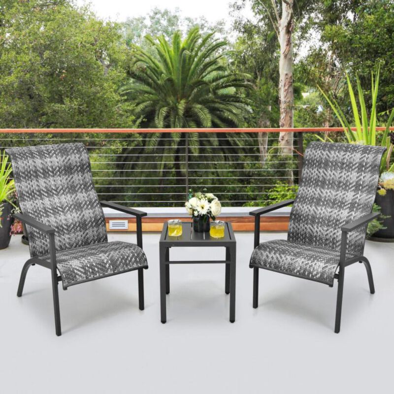 Hivvago 3 Pieces Patio Rattan Bistro Set with High Backrest and Armrest