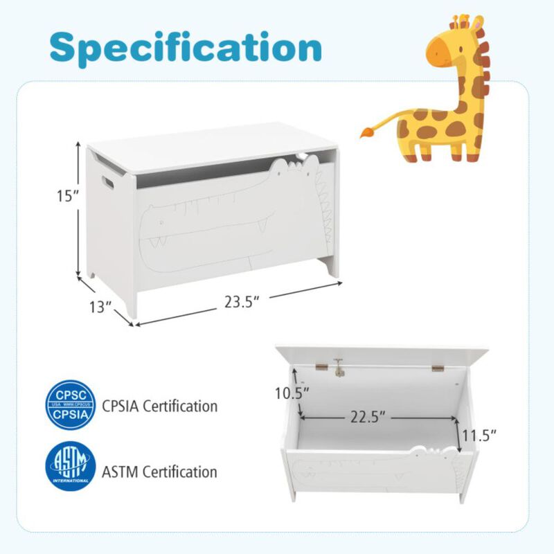 Hivvago Wooden Kids Toy Box with Safety Hinge-White