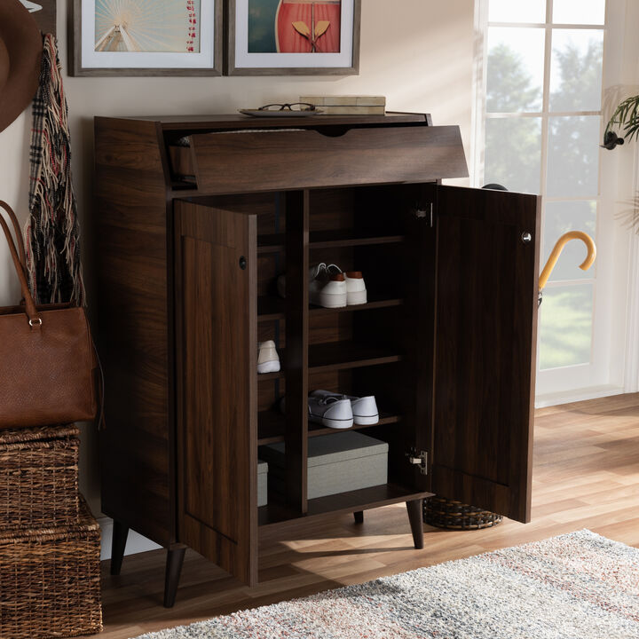 Baxton Studio Cormier  Walnut Brown finished 2 Door Wood Entryway Shoe Storage Cabinet