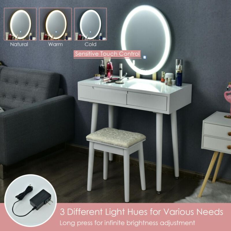 Hivvago Touch Screen Vanity Makeup Table Stool Set with Lighted Mirror