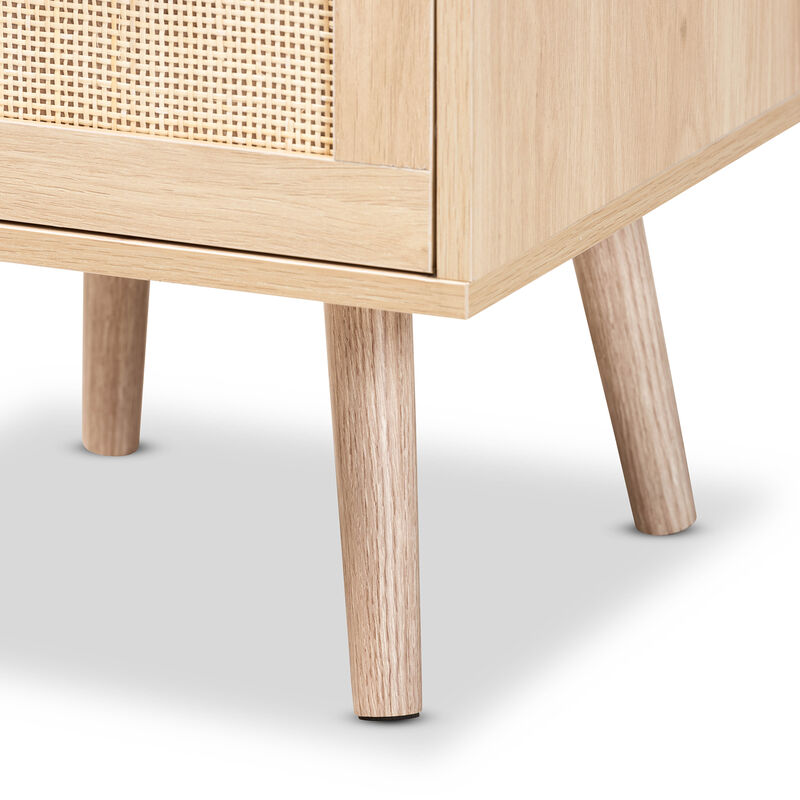Baxton Studio Baird  Light Oak Brown Finished Wood and Rattan 2 Drawer End Table