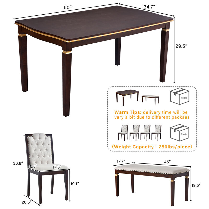 Merax 6-Piece Dining Table Chairs Bench Set