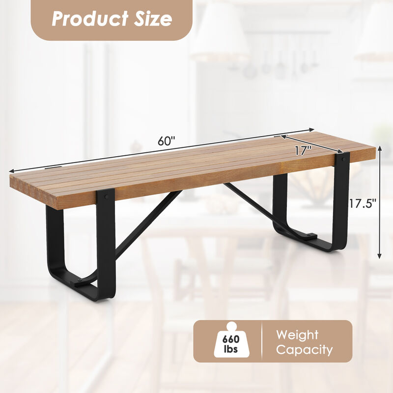 60 Inch Entryway Bench Rustic Farmhouse Wooden Shoe Rack with Metal Frame