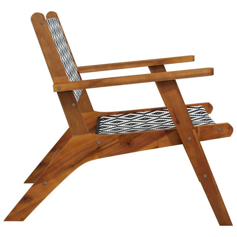 Outdoor Set of 2, Black White Print, Brown Solid Acacia Wood - Benzara