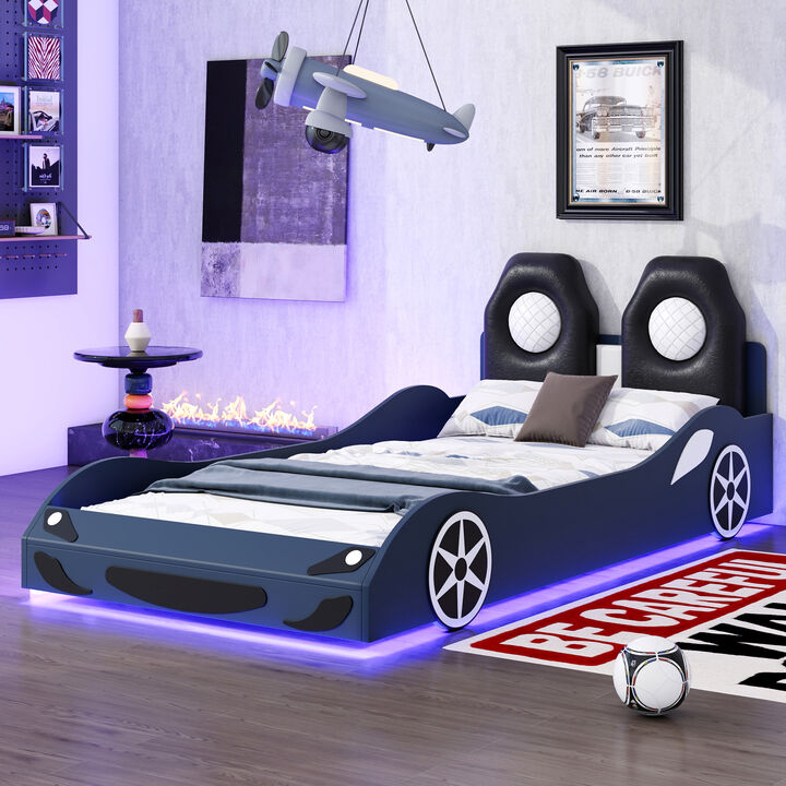Merax Race Car-Shaped Platform Bed with LED
