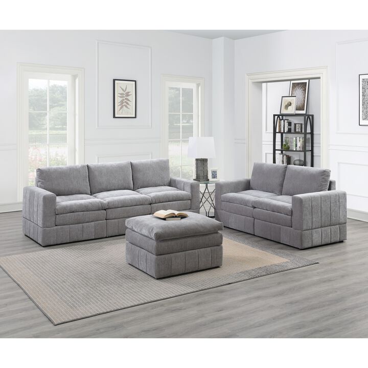6 Piece Modular Sectional Set: 4 One Arm Chair, 1 Wedge, 1 Armless Chair, 1 Ottoman, Granite Color