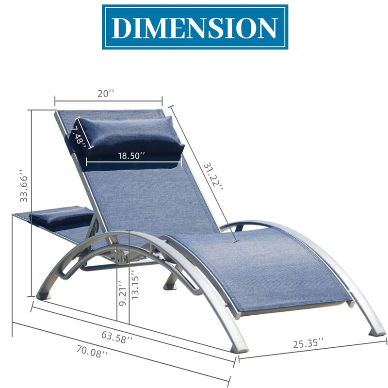 Blue Outdoor Chaise Lounge Set - 2 Chairs