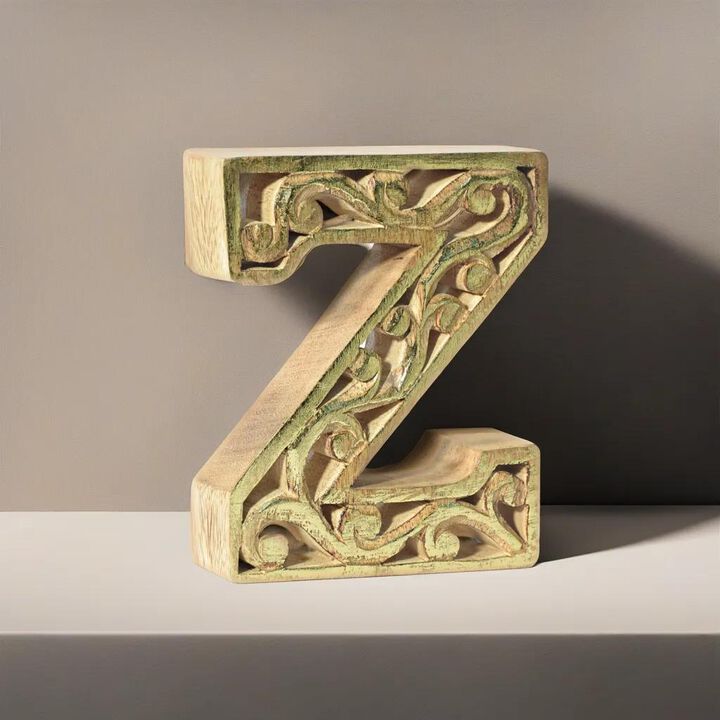 Vintage Natural Gold Handmade Eco-Friendly "Z" Alphabet Letter Block For Wall Mount & Table Top Décor