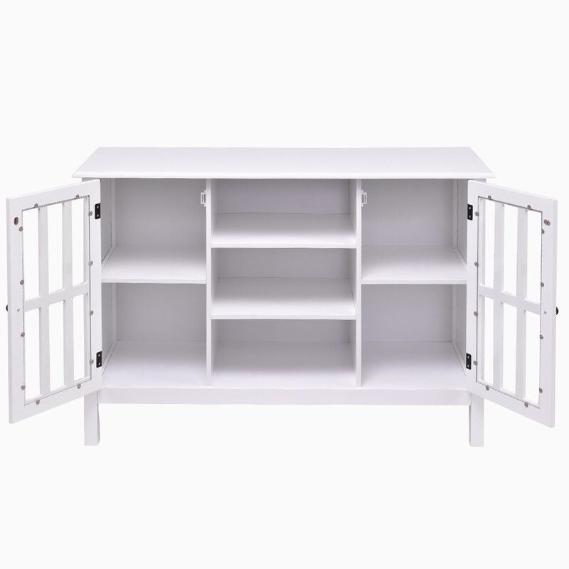Hivvago White Wood 43-inch TV Stand with Glass Panel Doors