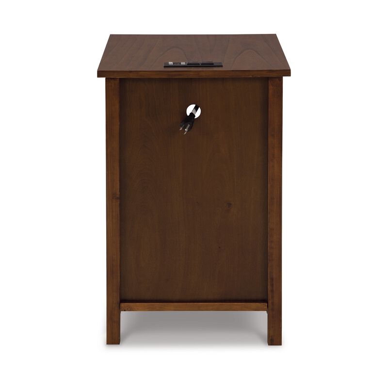 Gena Side End Table, Shelf and Pull Out Tray, Brown Solid Wood 24 Inch - Benzara