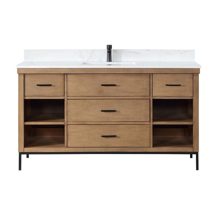Altair 60 Single Bathroom Vanity Set in Brown Pine without Mirror