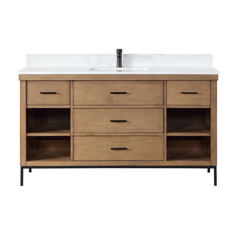 Altair 60 Single Bathroom Vanity Set in Brown Pine without Mirror
