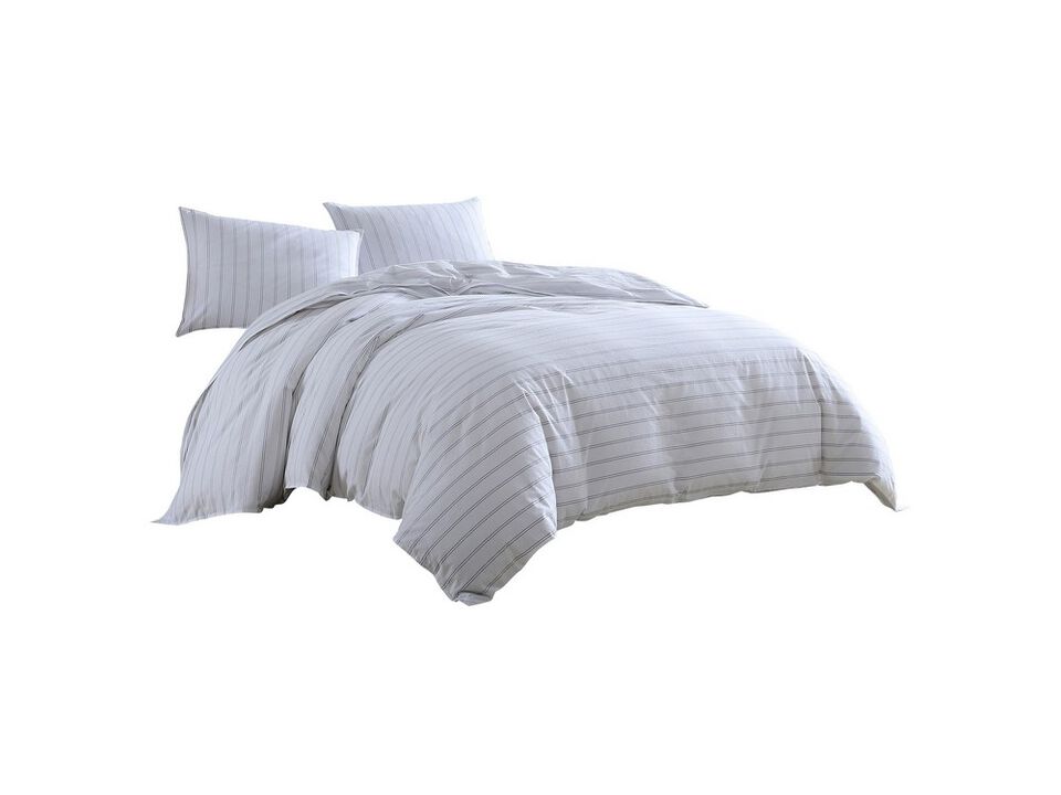 3 Piece Queen Comforter Set with Pinstripe Pattern, White and Black - Benzara