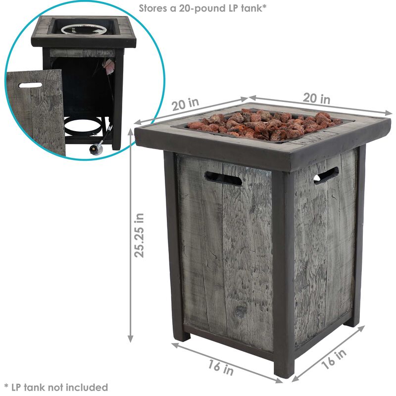 Sunnydaze 24 in Weathered Square Smokeless Propane Gas Fire Pit Table