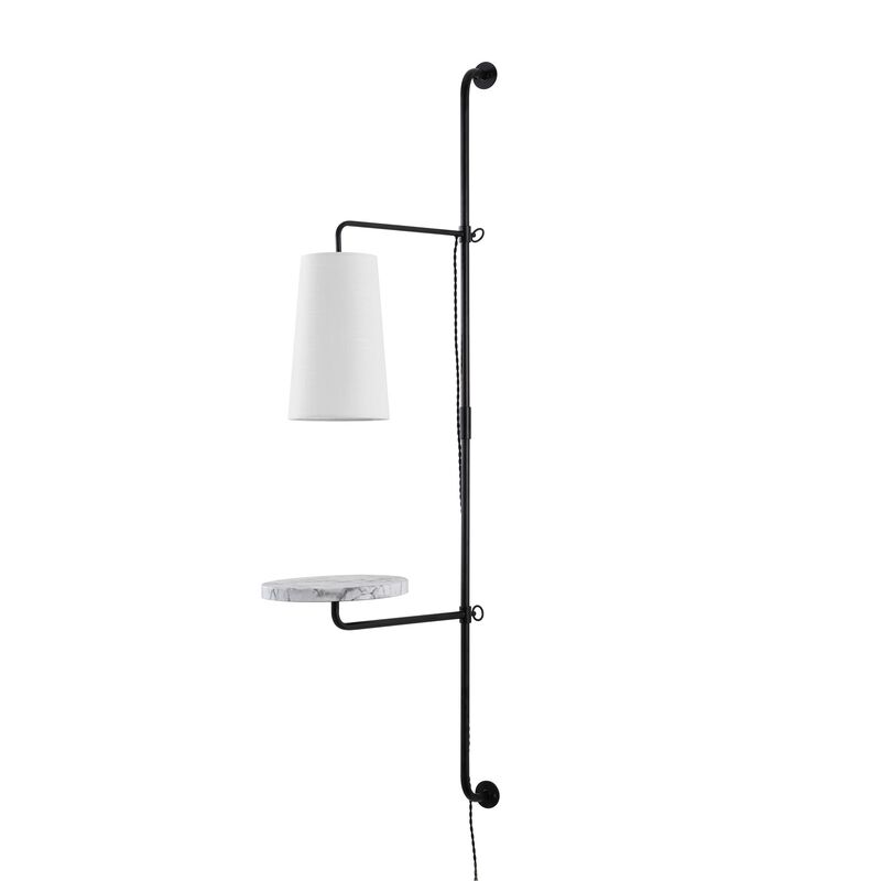 Andre 1-Light Contemporary Industrial Iron Plug-In with Adjustable White Marble Table LED Sconce