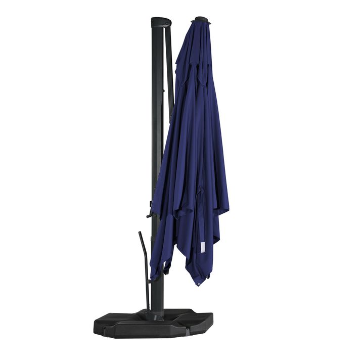10 ft. 360° Rotation Square Cantilever Patio Umbrella with Base and LED Light in Navy Blue