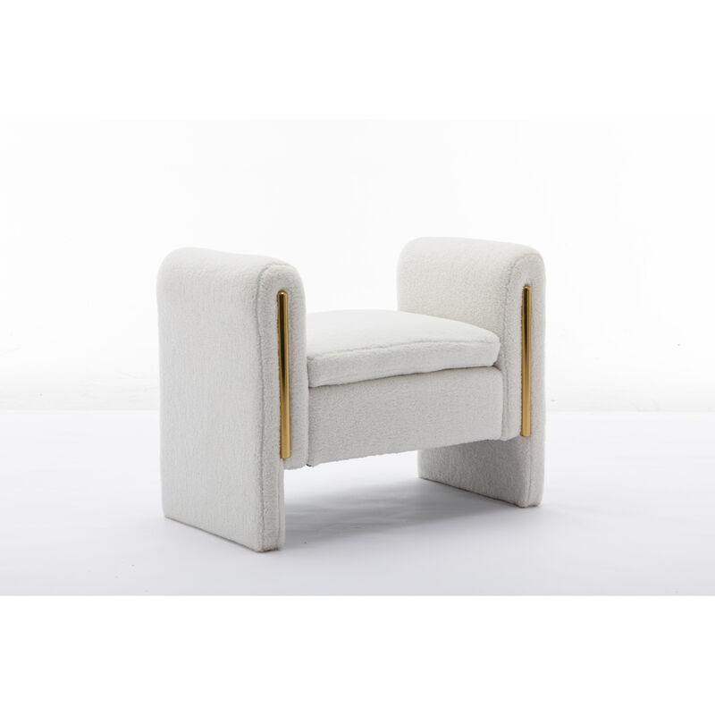 Teddy Fabric Single Bench Shoe Bench Makeup Bench For Bedroom Indoor, Ivory
