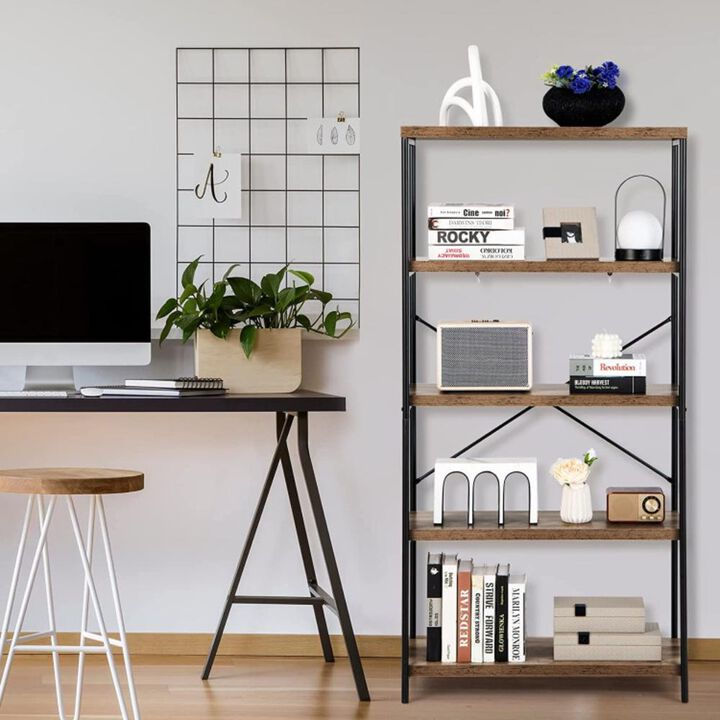 Hivvago 5-Tier Industrial Bookshelf Display Storage Rack with Metal Frame