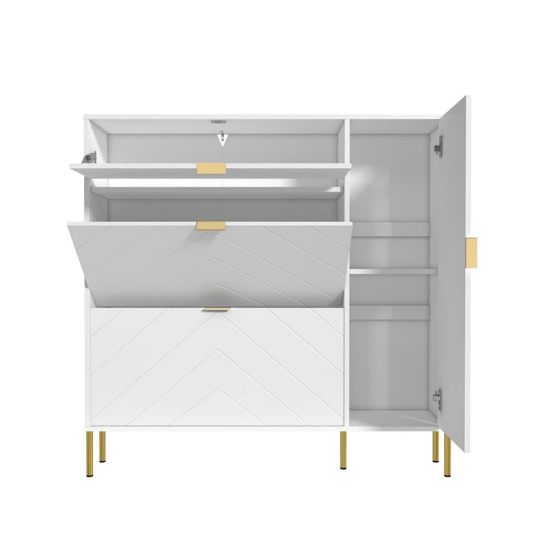 49.21 in. H Wood Shoe Storage Cabinet with Flip-Up Drawers Adjustable Shelf