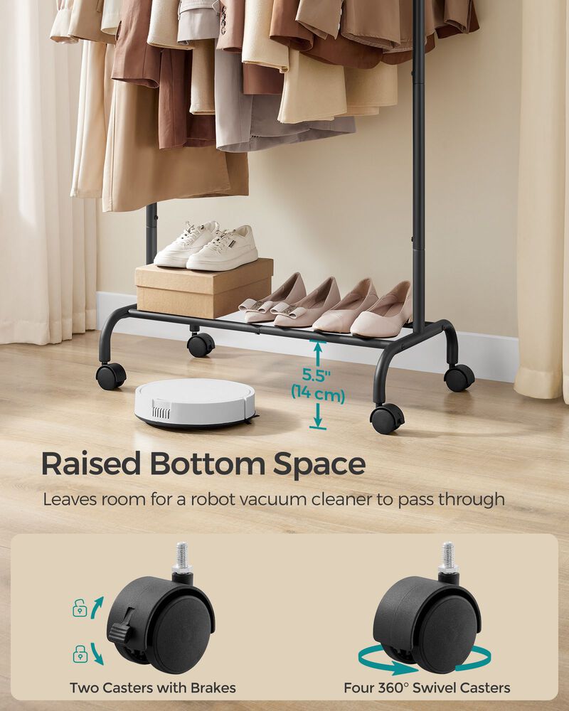 Clothes Rack with Extendable Rail and Wheels Ink Black