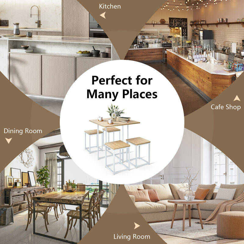 5 Pieces Metal Frame Dining Set with Compact Dining Table and 4 Stools