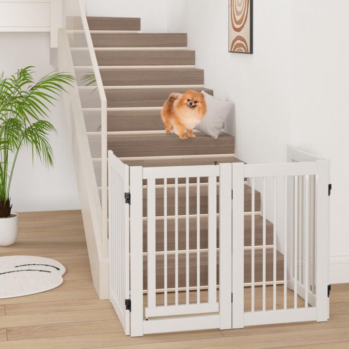Hivvago 30 Inch Tall 4-Panel Freestanding Pet Gate Wooden Dog Fence