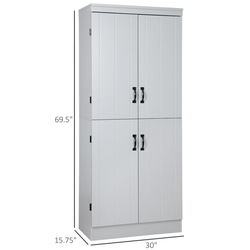Gray Kitchen Organizer: 70" 4-Door Pantry with 6-Tier Shelving