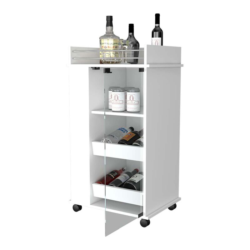 Willow Park Glass Door Bar Cart With Bottle Holder And Casters