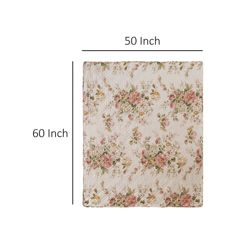 Givi Throw Blanket with Unique Floral Pattern, Buttercup Beige Cotton