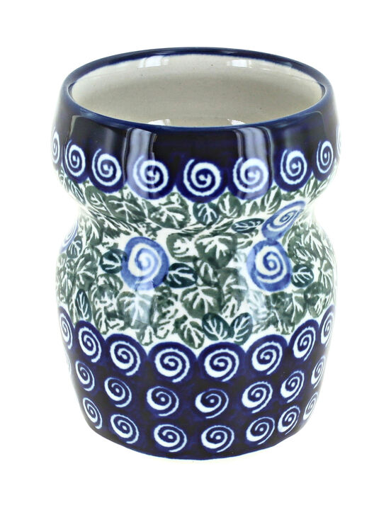 Blue Rose Polish Pottery Porcelain Vine Bathroom Cup
