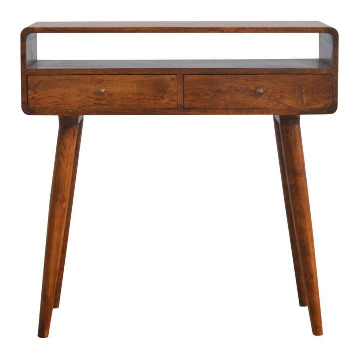 Solid wood Curved Chestnut 2 Darwer  Console Table