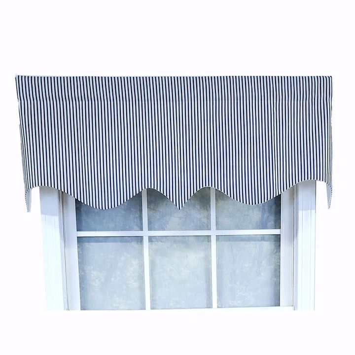 RLF Home Luxurious Modern Design Classic MG-Ticking Stripe Regal Style Window Valance 50" x 17" Black
