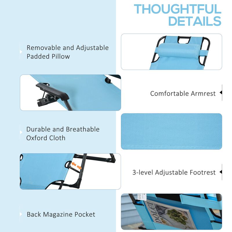 Blue Patio Recliner: 2-in-1 Folding Lounger with 120°/180° Positions
